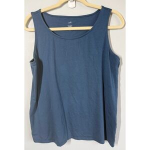 J.Jill Pima Stretch Knit Tank M Blue Coastal Basic Essential Soft Breathable